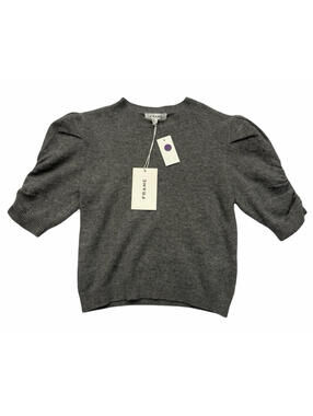 FRAME Ruched Sleeve Cashmere Sweater Gris Heather Grey Size M